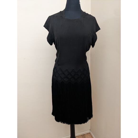 1980s Fashion Originators Guild Member Black Fringe Cocktail Dress - Picture 1 of 7